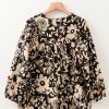 Women's Black Floral Shirred Yoke Boho Blouse with Bracelet Sleeves - Image 7