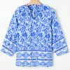 Blue Boho Chic Women's 3/4 Sleeve Tied Neck Blouse - Image 5