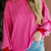 Women's Bright Pink Corded Contrast Edge Drop Shoulder Long Sleeve Top - Image 2