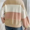 Women's Dusty Pink Color Block Lantern Sleeve Drop Shoulder Sweater - Image 3