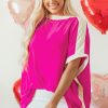 Women's Rose Red Oversized Color Block Boat Neck Tunic Blouse - Casual Summer Top - Image 6