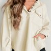 Women's Apricot Textured Hoodie with Buttoned Neckline and Side Pockets - Image 2