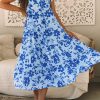 Women's Sky Blue Floral Print Tiered Frilled Trim Flutter Sleeve Maxi Dress - Image 6