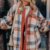 Plus Size Women's Brown Stripe Plaid Print Collared Button Up Jacket - Image 6