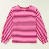 Women's Sachet Pink Striped Print Crew Neck Drop Shoulder Sweatshirt - Image 6