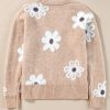 Women's Smoke Gray Floral Print V Neck Knitted Button Up Cardigan - Image 6