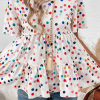 Women's White Colorful Polka Dot Short Sleeve Tiered Ruffled Babydoll Blouse - Image 12