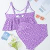 Women's Plus Size Purple Polka Dot Print Ruffled Knotted V Neck Tankini Set - Image 11