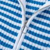 Women's Sky Blue Stripe Zip-Up Collar Drop Shoulder Sweater - Image 12