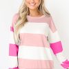 Light Pink Colorblock Striped Drop Shoulder Long Sleeve Top - Image 3