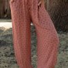 Women's Pink Boho Floral Printed Wide Leg Jogger Pants with Drawstring - Image 6