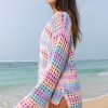 Women's Purple Multi Stripe Open Knit Sweater Beach Cover Up - Image 6