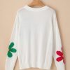 Women's White Floral Pattern Crew Neck Sweater - Image 14