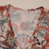 Women's Orange Floral Print Deep V Neck Knot Bell Sleeve Blouse - Chic & Feminine - Image 7