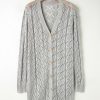 Women's Gray Long Sleeve Cardigan with Hollow Out Buttons Front - Image 6