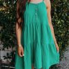 Women's Sea Green Textured Buttoned Mini Dress with Thin Straps - Image 9