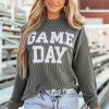 Women's Dark Grey Corded Game Day Graphic Long Sleeve Crewneck Top - Image 7