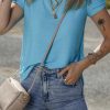 Women's Light Blue Bubble Sleeve Solid Color Elegant T-Shirt for Casual Wear - Image 5