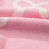 Women's Pink Pearl Beaded Bowknot Pattern Distressed Split Hem Sweater - Image 12