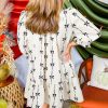 Plus Size Apricot Bow Printed Puff Sleeve Ruffled Mini Dress for Women - Image 2