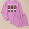 Women's Phalaenopsis Sequin Nutcracker Long Sleeve Corded Christmas Shorts Set - Image 3