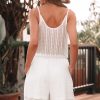 Women's White Lace Spaghetti Strap V Neck Loose Fit Romper - Elegant Summer Jumpsuit - Image 2