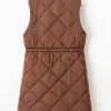 Women's Coffee Quilted Longline Puffer Vest with Stand Collar - Image 17