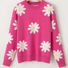 Women's Bright Pink Daisy Flower Crew Neck Long Sleeve Sweater – Cozy & Stylish - Image 13