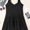 Women's Black Plus Size Solid Pleated Ruffled One Piece Swim Dress for Beach Days - Image 16