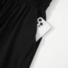 Women's Black Spaghetti Strap Shirred Bodice Wide Leg Jumpsuit with Pockets - Image 12