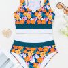 Women's Green Floral Print 2-Piece Bikini - Racerback Cutout High Waist Swimsuit - Image 11