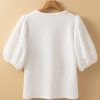 Women's White Solid Textured Puff Sleeve Blouse - Chic and Elegant O Neck Top - Image 7