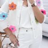 Women's White Knitted Floral Pattern Button Up Cardigan for Cozy Winter Style - Image 9