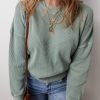 Women's Clearly Aqua Waffle Knit Drop Shoulder V Neck Top - Image 5