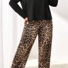 Plus Size Black Leopard Patched Pocket Long Sleeve Top & Pants Set - Image 5