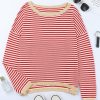 Women's Fiery Red Striped Drop Shoulder Sweater with Contrast Trim - Image 12