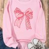 Women's Pink Leopard Bowknot Printed Crewneck Sweatshirt - Image 6