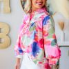 Women's Multicolour Abstract Printed Lantern Sleeve Blouse - Image 4