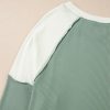 Women's Mint Green Ribbed Colorblock Patchwork Raglan Long Sleeve Top - Image 8