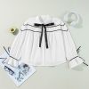 Women's Elegant White Shirt with Black Pipping, Ribbon Bowtie, and Ruffled Puff Sleeves - Image 6