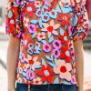 Women's Brown Flower Print Self Tie Frilled Collar Puff Sleeve Blouse - Image 11