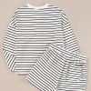 Women's Black and White Stripes Printed Half Button Long Sleeve Top and Shorts Set - Image 8