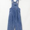 Women's Light Blue Mineral Wash Wide Leg Denim Overalls with Adjustable Buttoned Straps - Image 6