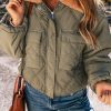 Women's Jungle Green Quilted Puffer Jacket with Teddy Collar and Flap Pockets - Image 6