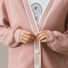 Women's Pink Stripe Contrast Trim V Neck Buttoned Front Pocketed Knit Cardigan - Image 4