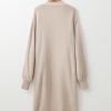 Women's Beige Long Knitted Cardigan with Puff Sleeves and Side Pockets - Image 6