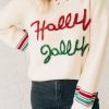 Women's Beige Tinsel Holly Jolly Graphic Sweater - Festive Christmas Knitwear - Image 2