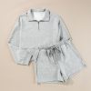 Women's Light Grey Stand Neck Zipped Sweatshirt and Shorts Set - Trendy Two Piece Outfit - Image 10