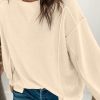 Women's Beige Splicing Round Neck Pullover Sweatshirt - Image 6