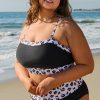 Plus Size Women's Black 2-Piece Leopard Patchwork High Waisted Swimsuit - Image 5